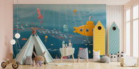 Captivating sea life wall mural featuring oceanic wonders in playroom.
