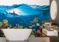 Underwater Coral Reef Splash Wall mural for modern bathroom.
