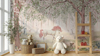 Unicorn Forest Green Wallpaper Mural - Wallanza
