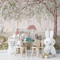 Unicorn Forest Green Wallpaper Mural - Wallanza