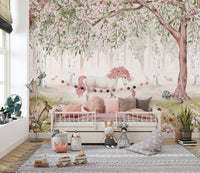Unicorn Forest Green Wallpaper Mural - Wallanza
