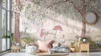 Unicorn Forest Green Wallpaper Mural - Wallanza