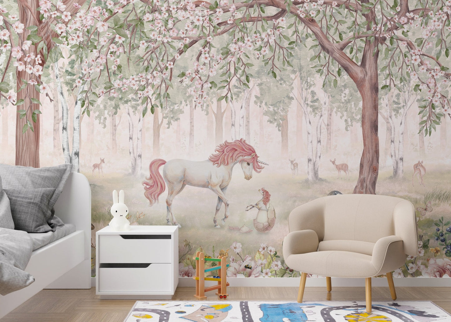 Unicorn Forest Green Wallpaper Mural - Wallanza