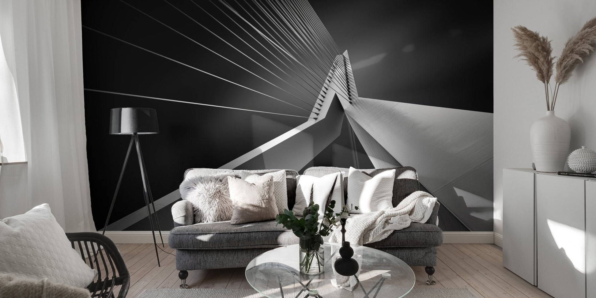 Black and White Urban Bridge Art Mural
