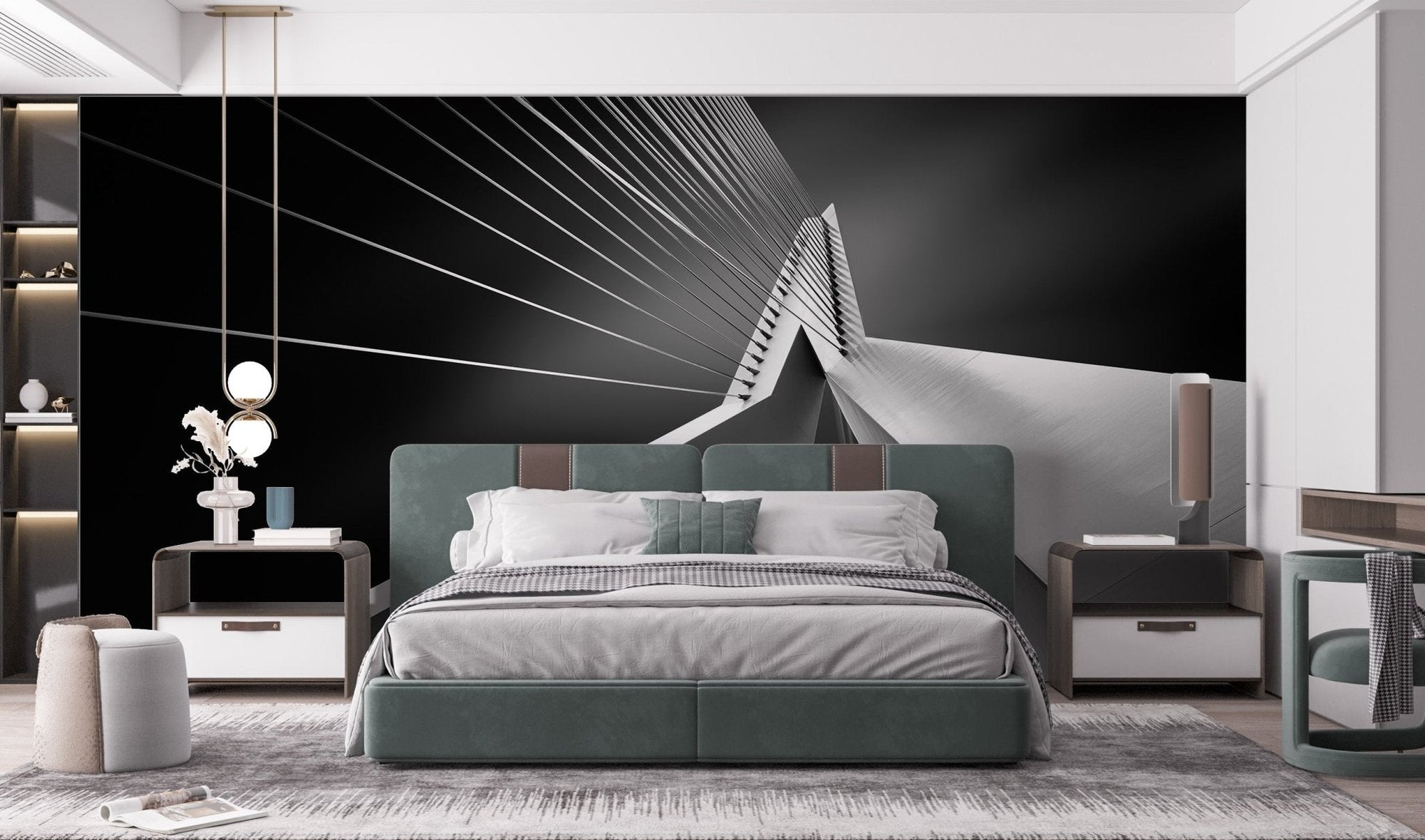 Urban elegance bridge art mural for modern bedroom interiors.