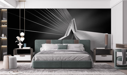 Urban elegance bridge art mural for modern bedroom interiors.