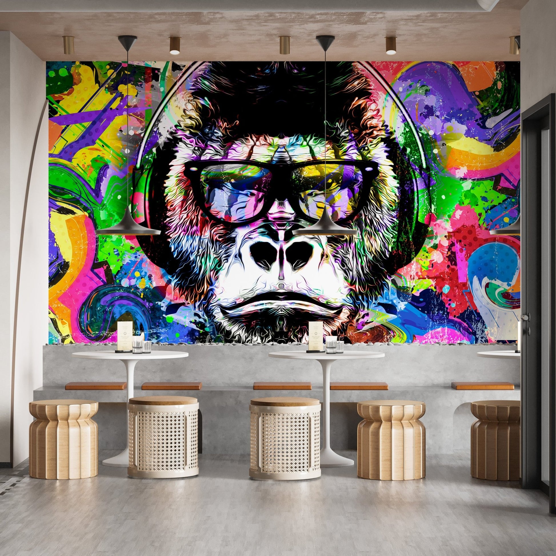Colorful graffiti wall art with urban jungle vibes
