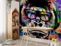 Colorful gorilla graffiti mural wall artwork
