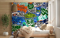 Urban Tag Team Graffiti Sticker Mania Wall Mural - Wallanza