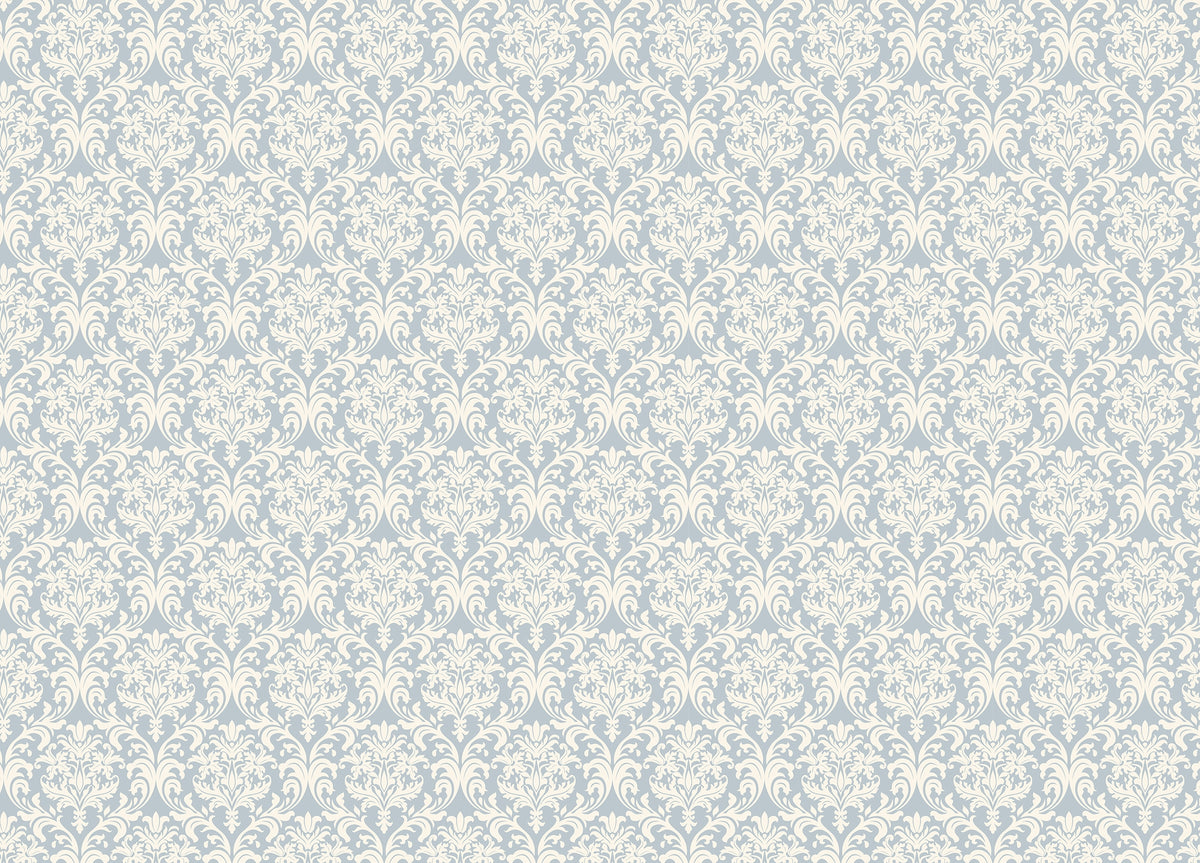 Blue and Beige Seamless Pattern Victorian Wallpaper in your room