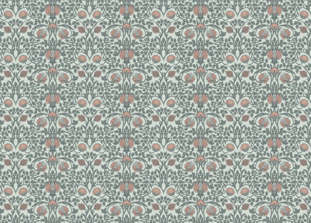 Retro Vintage Enchanted Floral Wallpaper in your room — zoomed