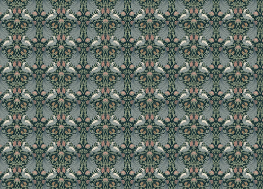 Flower Vintage Seamless Pattern Green Wallpaper