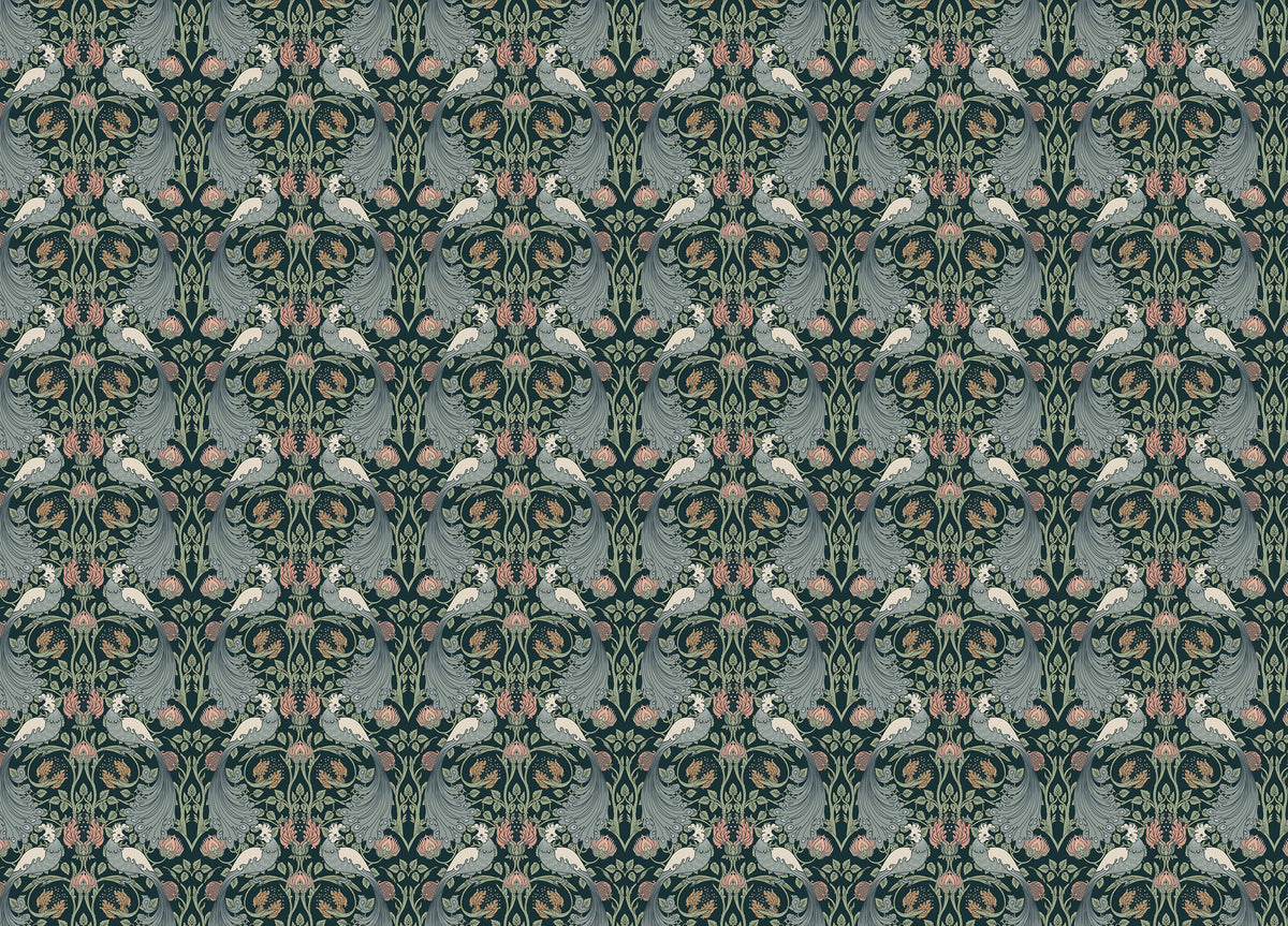 Flower Vintage Seamless Pattern Green Wallpaper