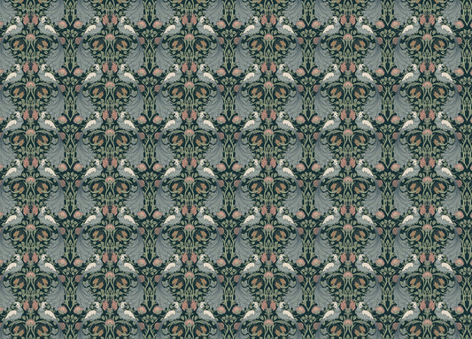 Flower Vintage Seamless Pattern Green Wallpaper