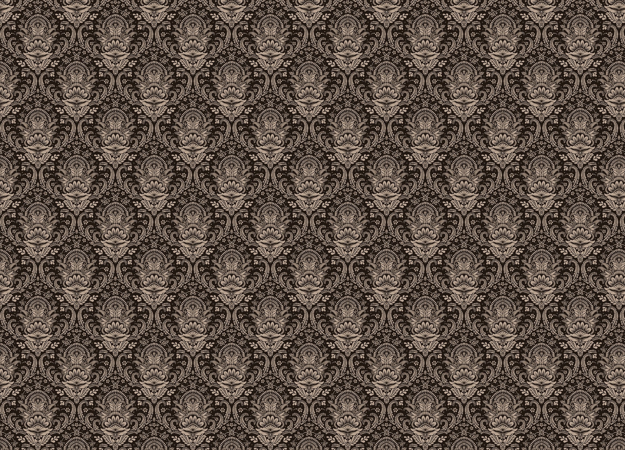 Brown Color Ornament Vintage Damask Wallpaper