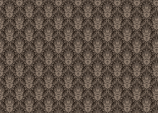 Brown Color Ornament Vintage Damask Wallpaper