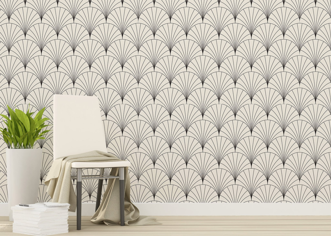 Vintage arc tiles in modern Deco wallpaper design.