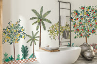 Contemporary lemon orchard wall mural wallpaper design.