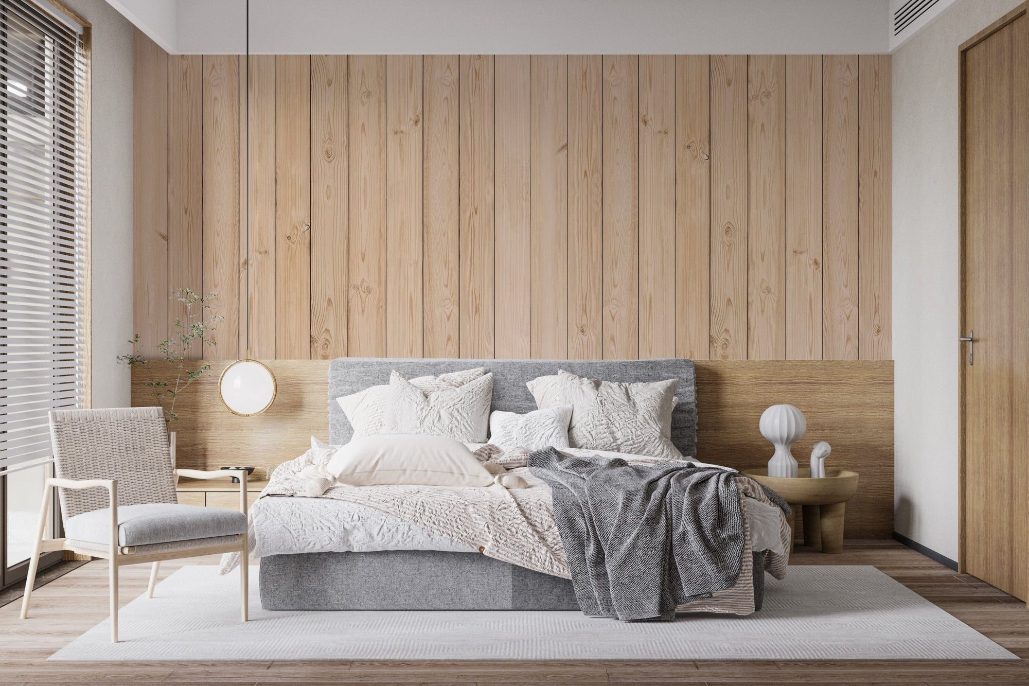 Vertical Striped Wood Elegance Wallpaper for stylish bedroom walls