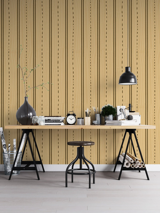 Natural timber texture wooden wall mural featuring thin parallel line details.