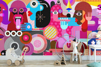 Modern abstract character wallpaper multicolor graphic mural.