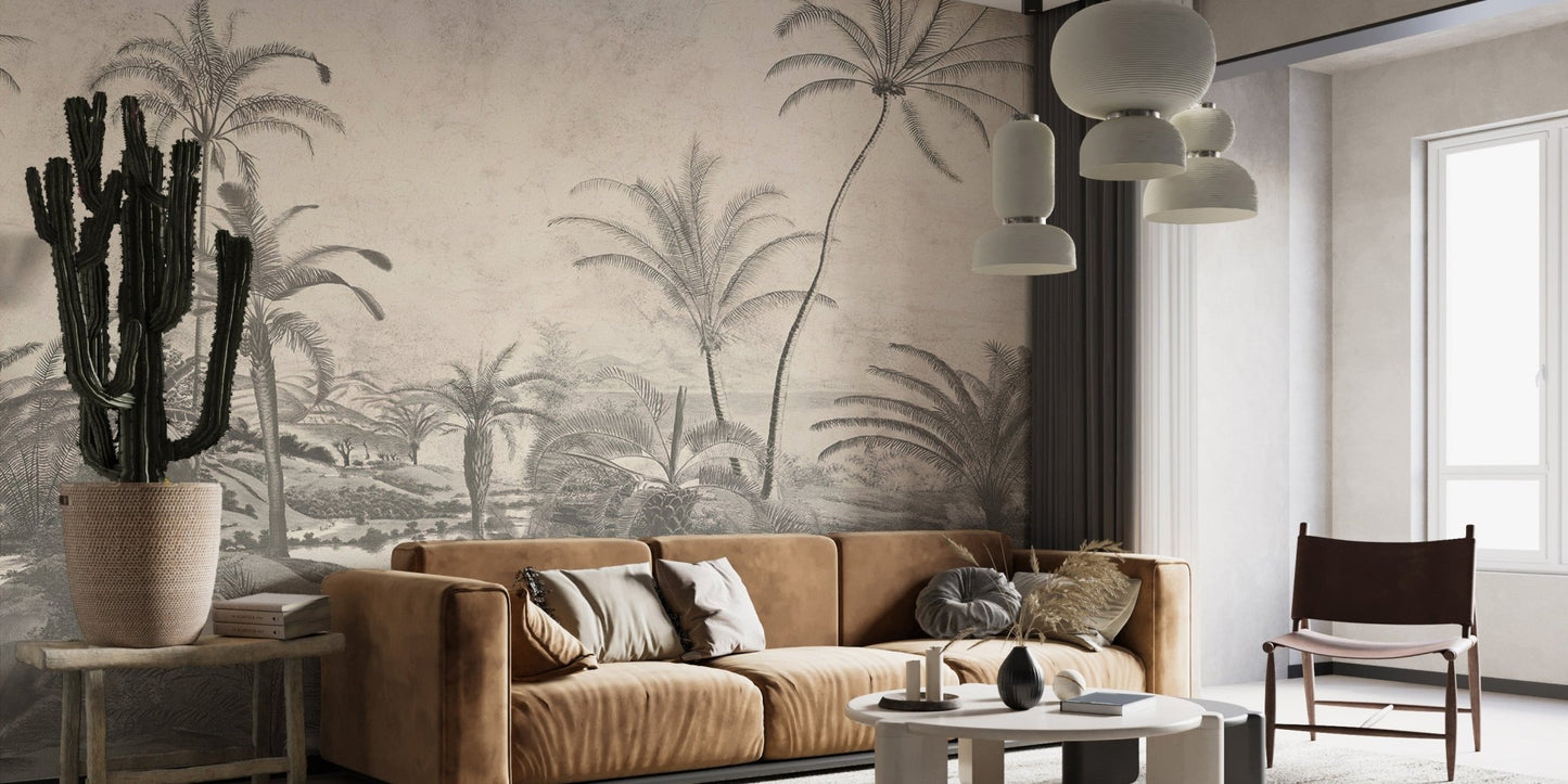 Canopy mural featuring rich jungle scenery in a living space.