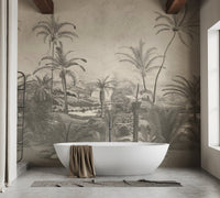 Vibrant Jungle Canopies Wall Mural in a modern bathroom.