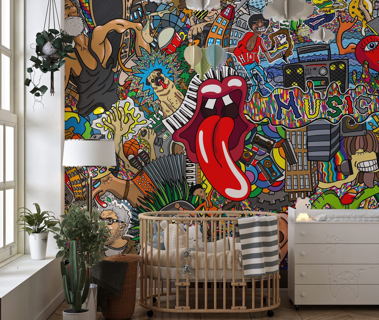 Dynamic musical cityscape mural for interiors
