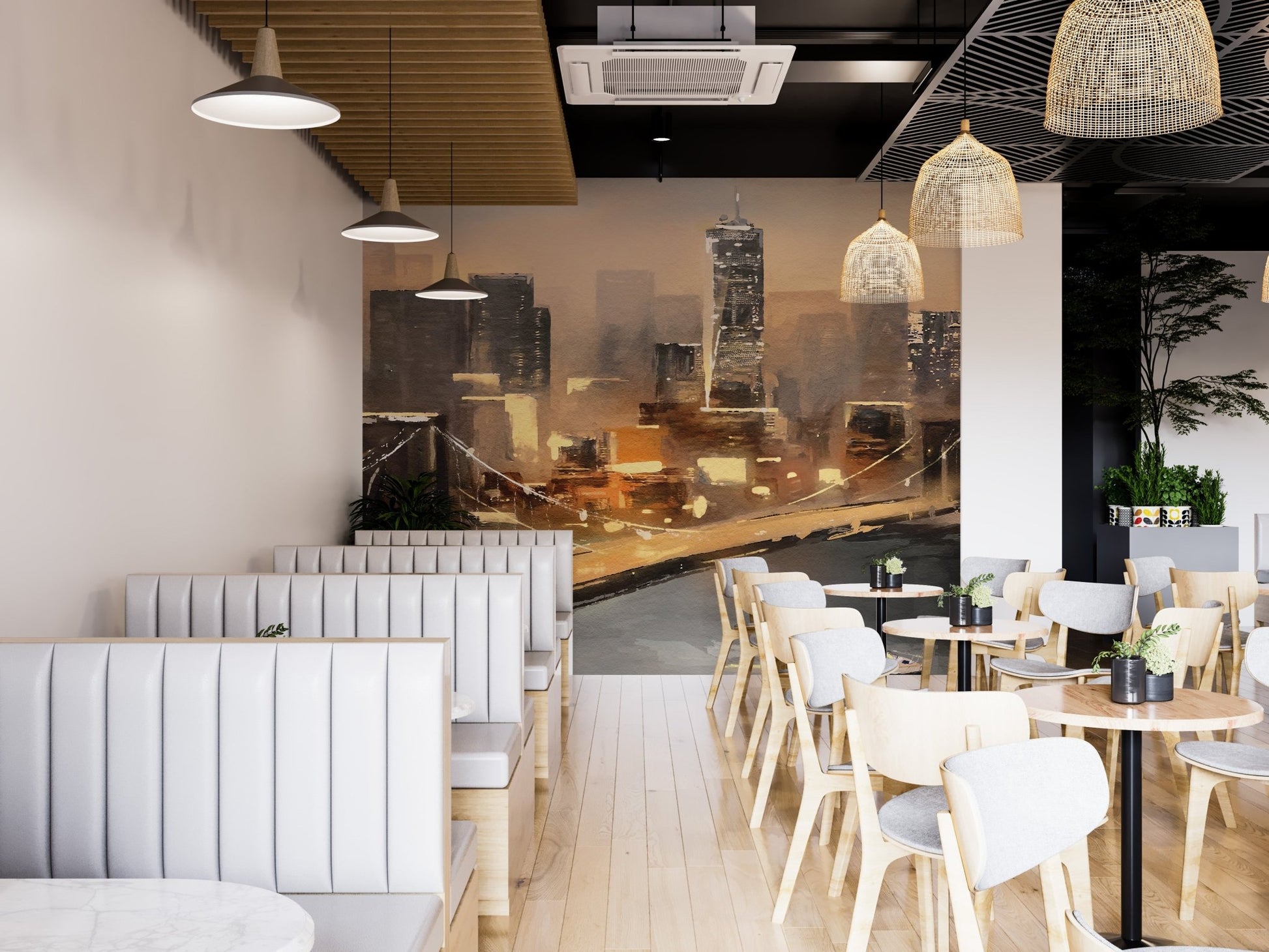 Vibrant New York city mural for modern and dynamic restaurant wall decor.
