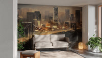Artistic mural capturing the vibrant spirit of New York City in living area.

