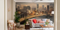 New York impressions mural with bold and colorful urban designs in sitting space.
