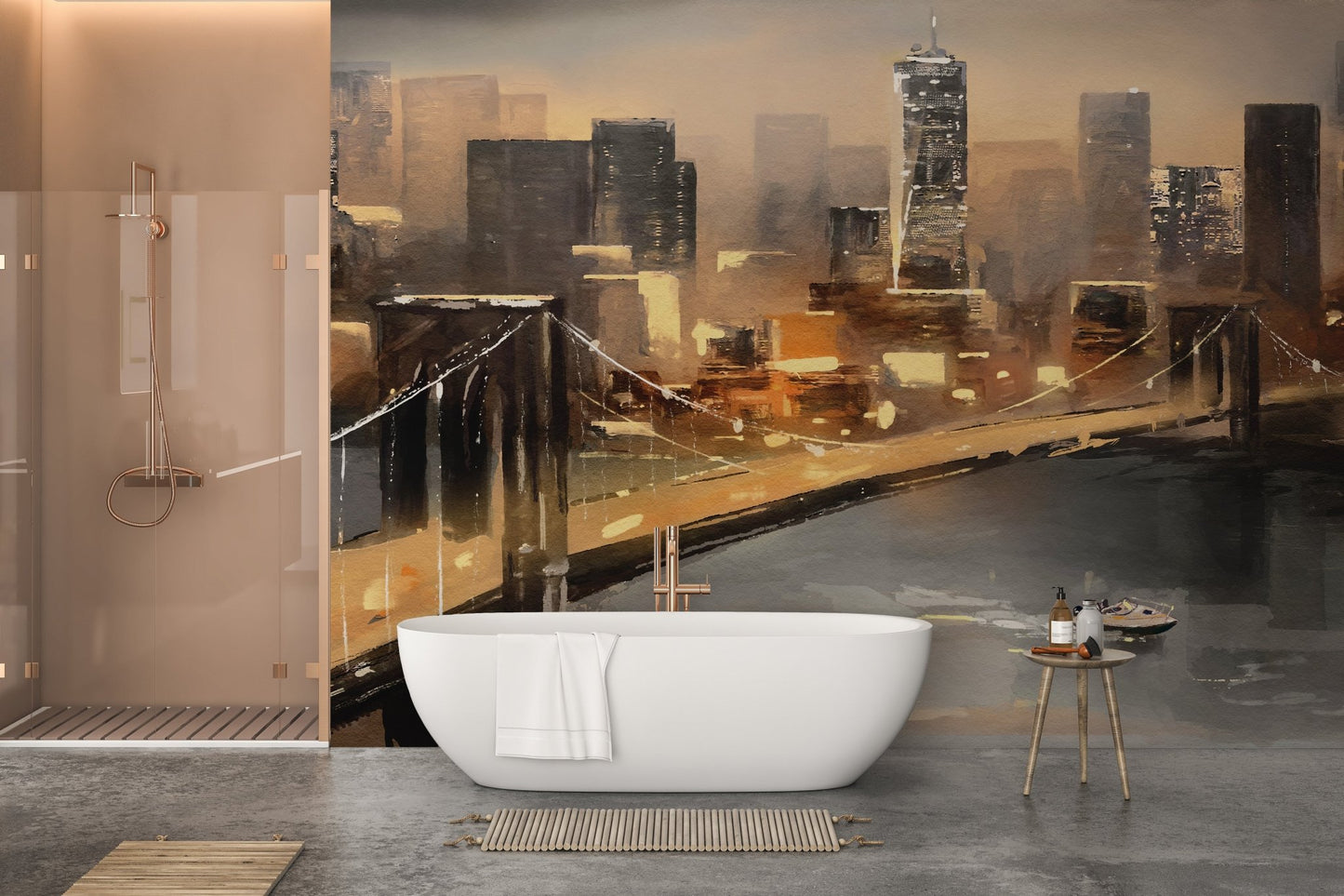Urban-themed mural with vibrant New York impressions for bathroom walls.
