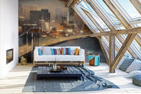 Wall mural featuring New York impressions with lively details in attic sitting room.
