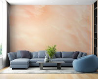 Contemporary watercolor mural with gentle pastel paint effect on living room wall.