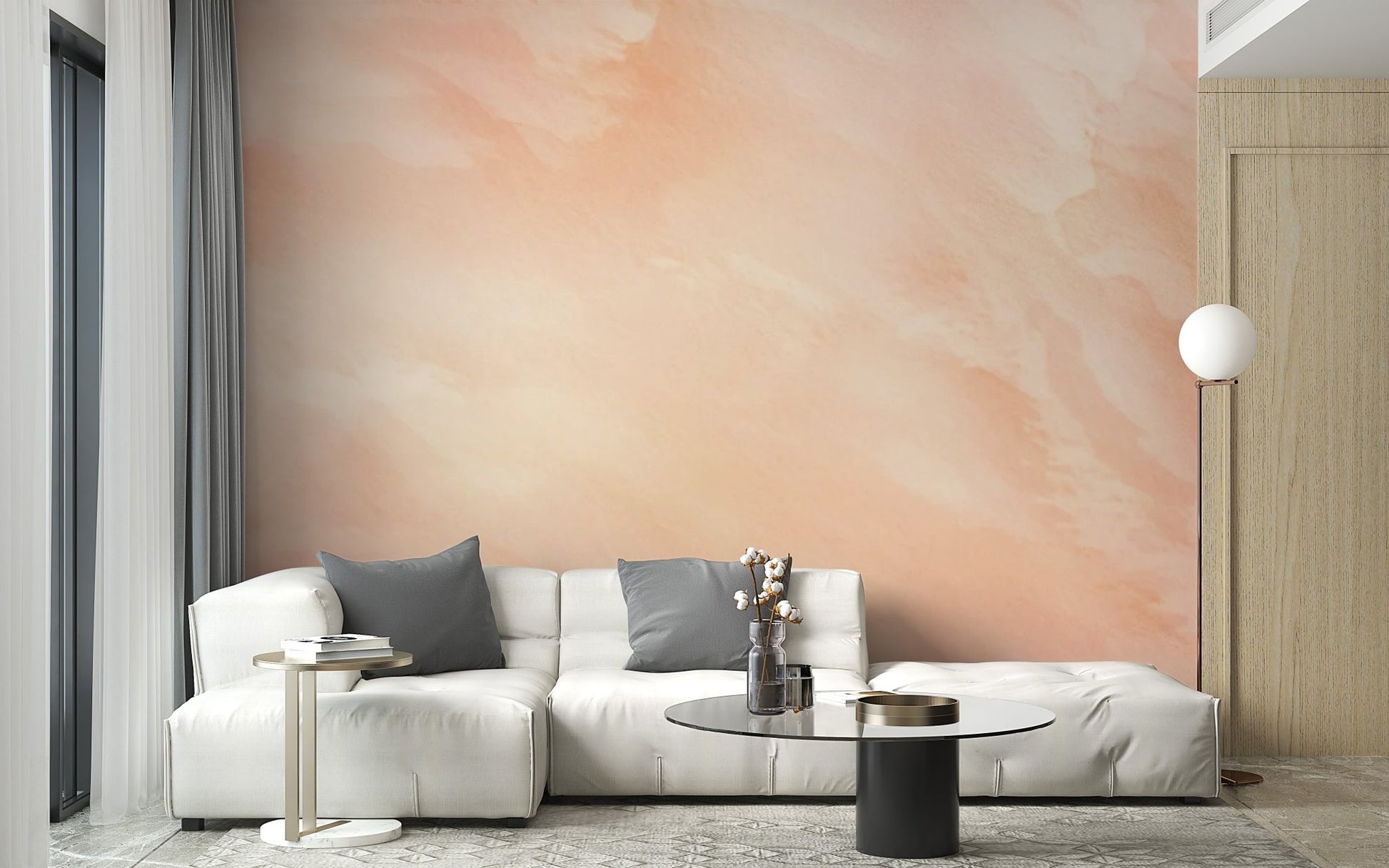 Vibrant pantone watercolor wallpaper mural with artistic brush texture for living area.