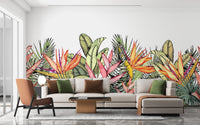 Bold tropical leaf pattern mural wallpaper
