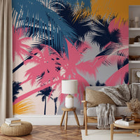 Multicolor palm tree wallpaper for a creative accent wall.