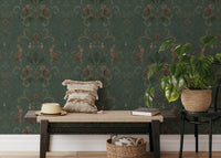 Victorian-style wallpaper featuring woodland animals in hallway.