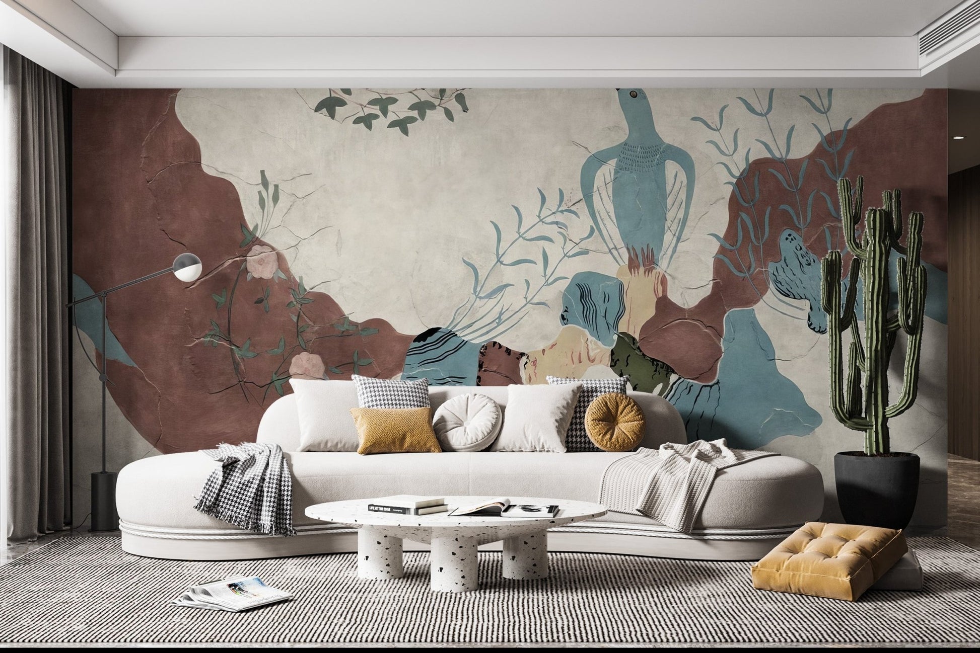 Minimal abstract wallpaper mural with soft painted effect.