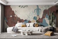 Minimal abstract wallpaper mural with soft painted effect.