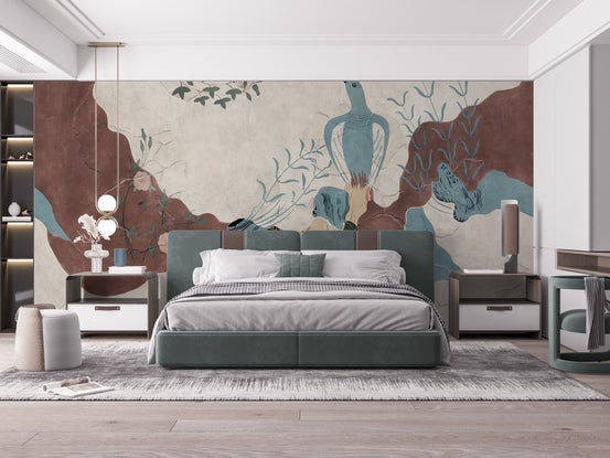 Earth tone abstract wallpaper mural for modern wall decor.