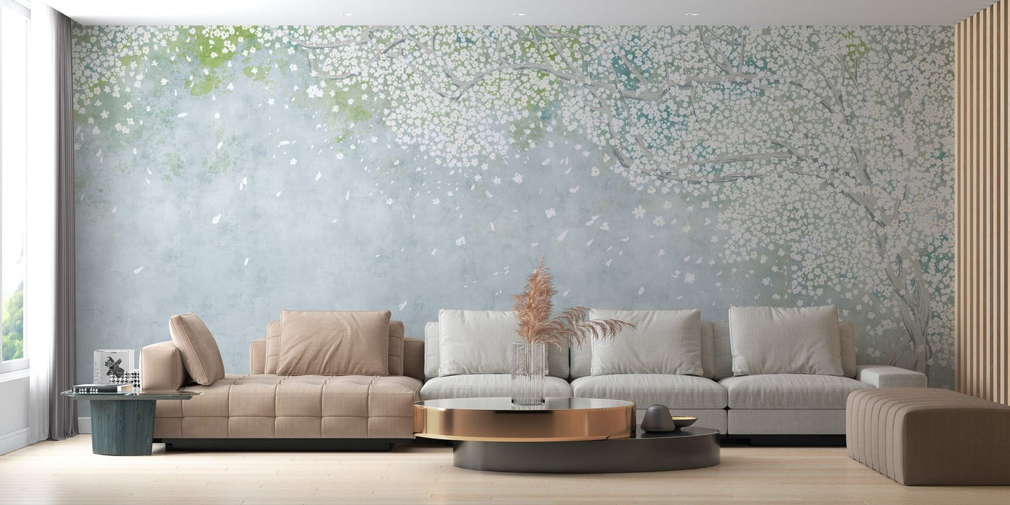 Soft pastel floral wallpaper arbor design wall mural decor.