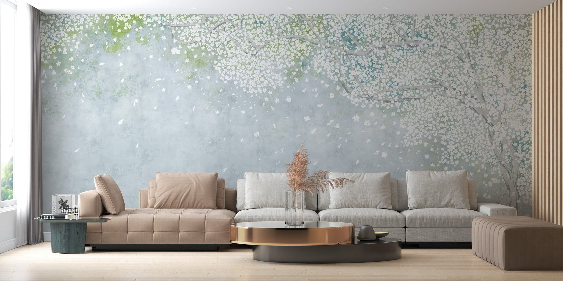 Soft pastel floral wallpaper arbor design wall mural decor.