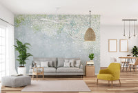 Classic botanical wallpaper with delicate white bloom wall mural.