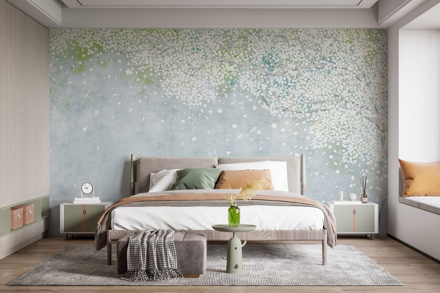 Textured watercolor wallpaper with arbor detail wall mural.