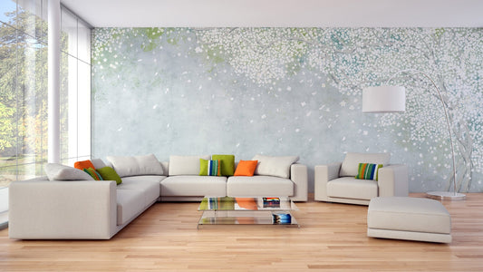 Vintage arbor wallpaper mural with soft sage tree branch wallpaper.
