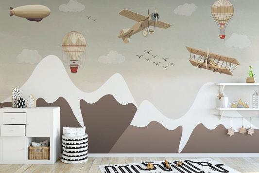 Old fashioned flight theme featuring zeppelins and gliders wallpaper.