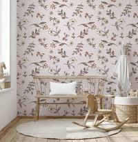 Hand illustrated floral wallpaper with vintage style