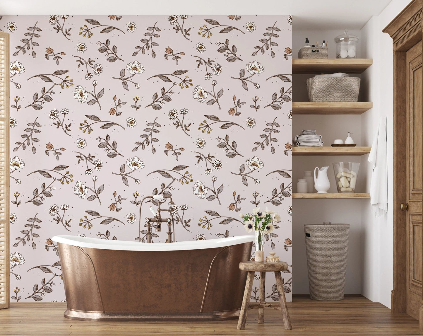 Subtle floral drawing pattern wallpaper design
