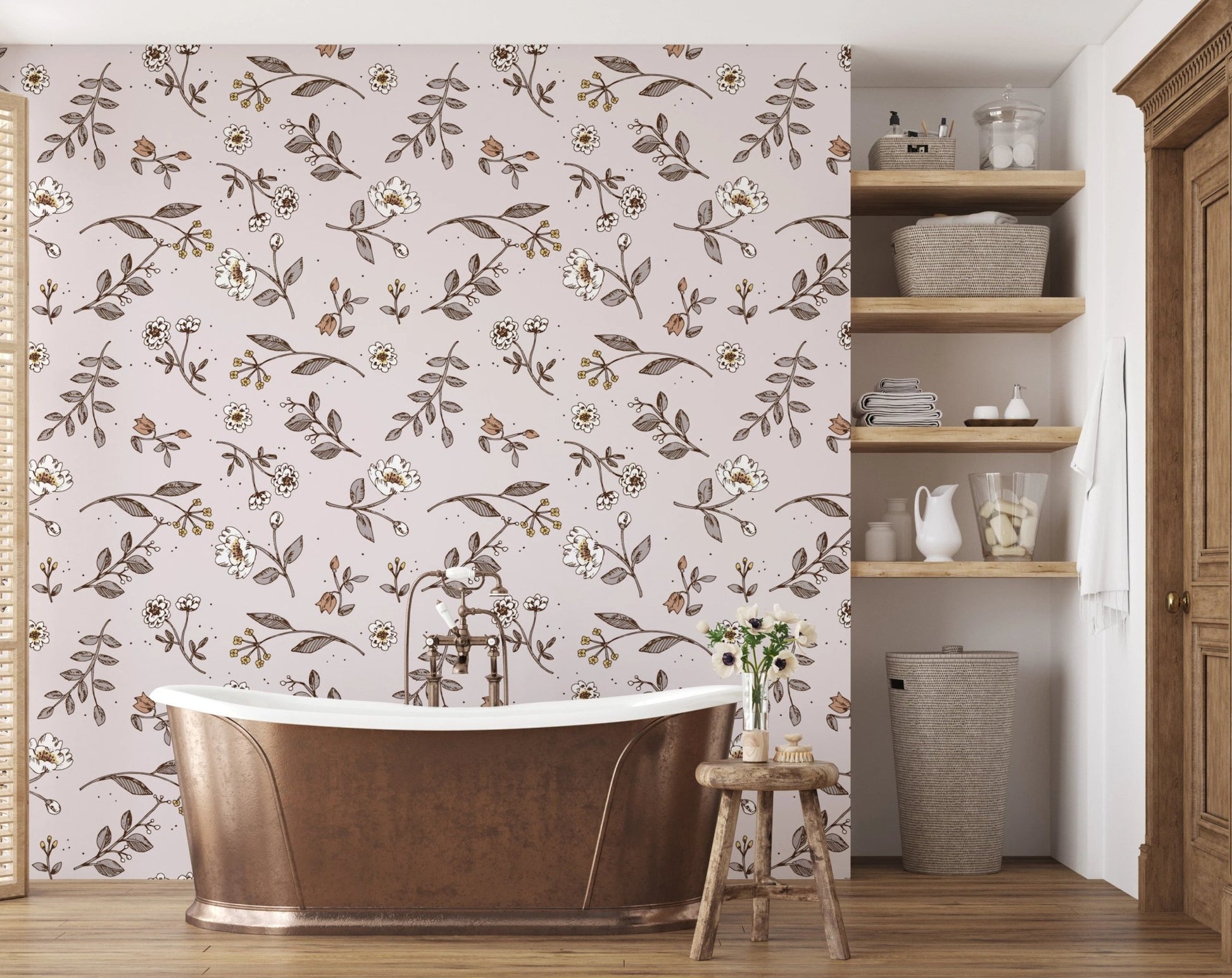 Subtle floral drawing pattern wallpaper design